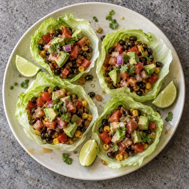Black Bean Lettuce Wraps with Avocado Salsa