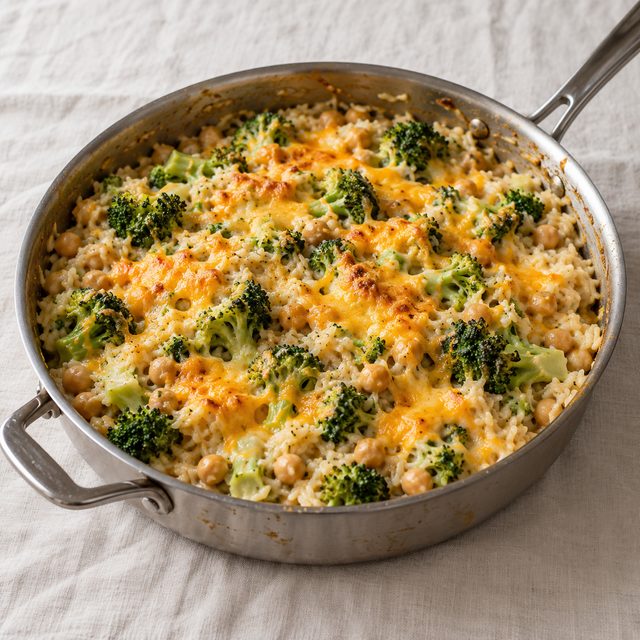 One-Pan Cheesy Broccoli Rice with Chickpeas