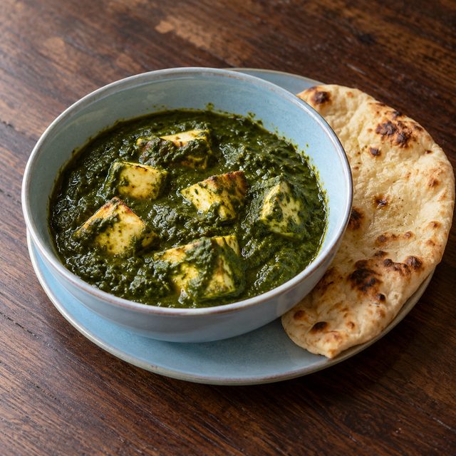 Palak Paneer (Spinach and Paneer Curry) with Naan