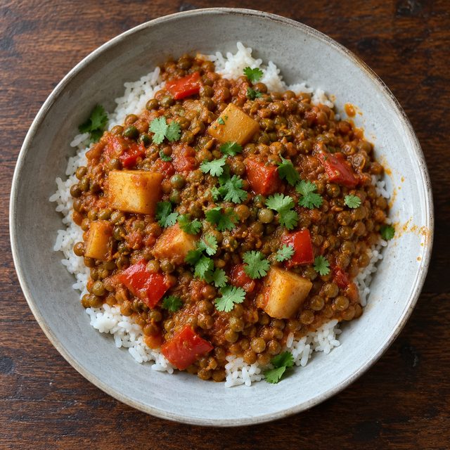 Lentil, Potato and Pepper Balti with Rice
