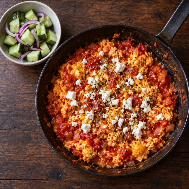 Strapatsada (Greek Scrambled Eggs with Tomato and Feta)
