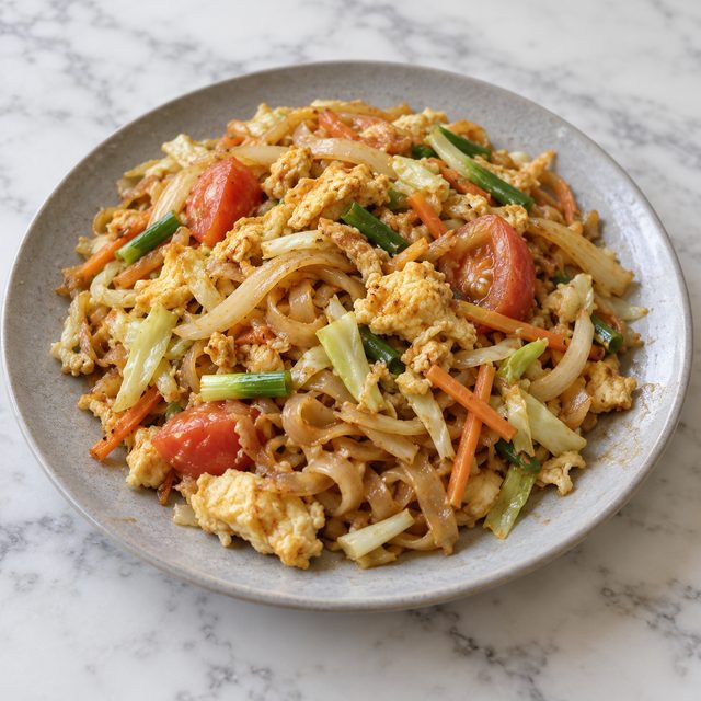 Pad Woon Sen-Style Rice Noodles with Egg and Vegetables