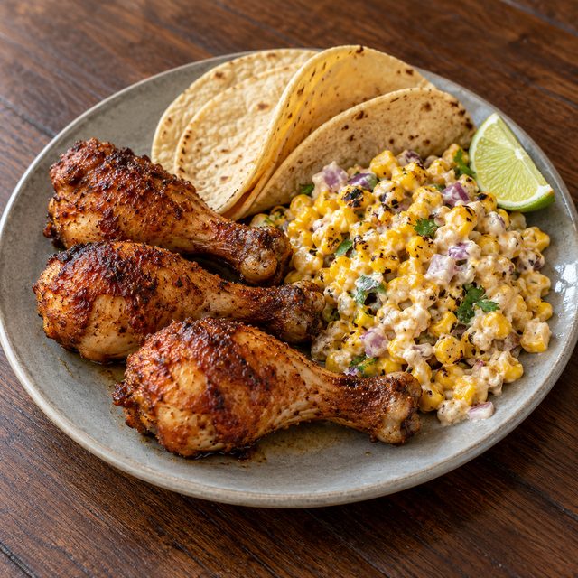 Air Fryer Chili-Lime Chicken Drumsticks with Street Corn-Style Salad