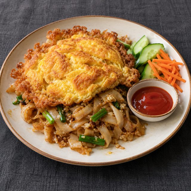 Kai Jeow-Style Thai Omelettes with Garlic Rice Noodles