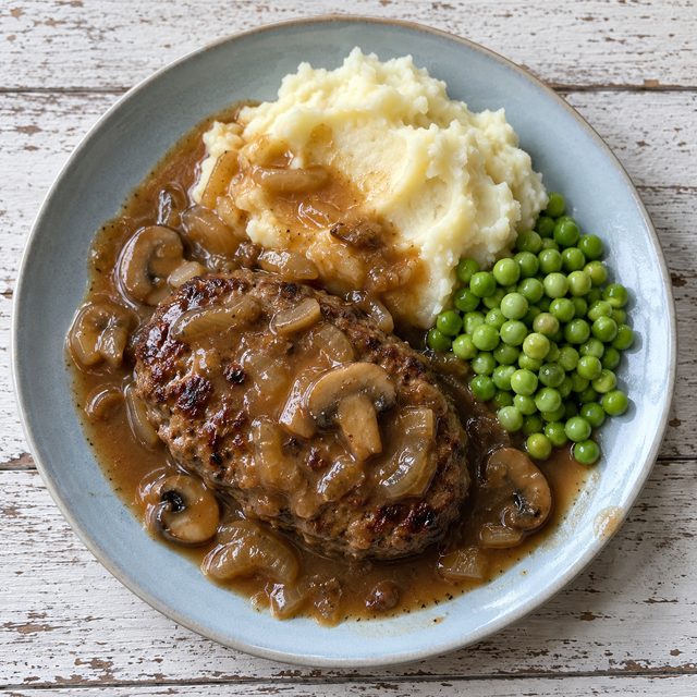 Air Fryer Salisbury Steaks with Mushroom Gravy and Mashed Potatoes
