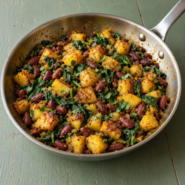 Bombay-Style Potato and Kidney Bean Hash with Spinach