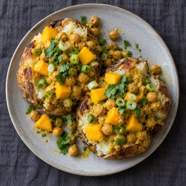 Air Fryer Jacket Potatoes with Coronation-Style Chickpeas
