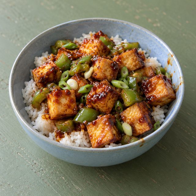 Air Fryer Tofu Manchurian with Peppers and Rice