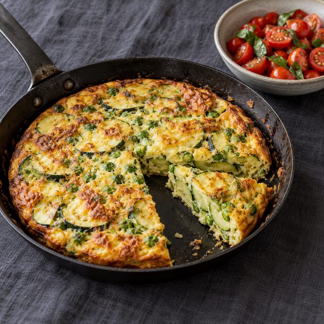Courgette, Pea and Basil Frittata with Cherry Tomato Salad