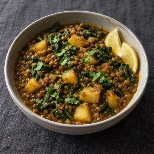 Adas bi Hamod-Style Lemony Lentil Stew with Potatoes and Spinach