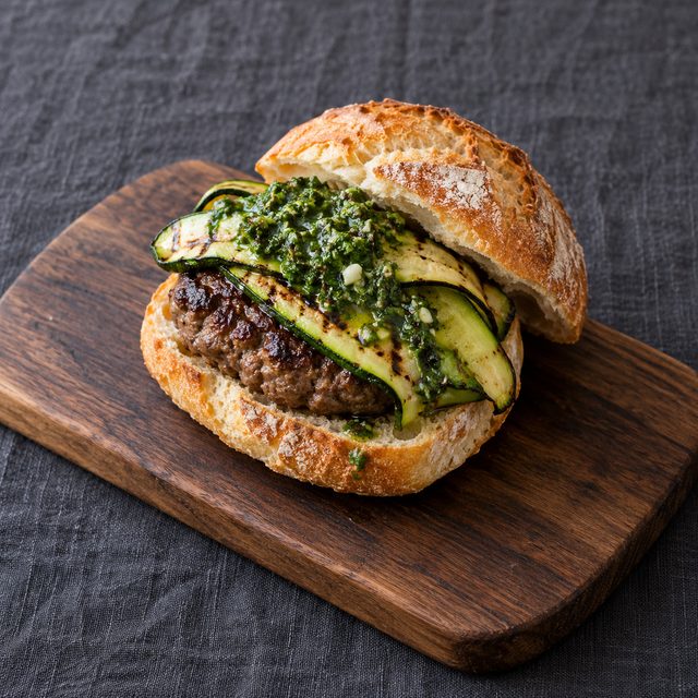 Italian Beef Burgers with Salsa Verde and Charred Zucchini